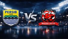 Logo Persib Bandung dan Madura United jelang laga Super League di Stadion Gelora Bandung Lautan Api.