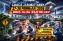 Ilustrasi hujan lebat dan potensi banjir di wilayah Jabodetabek pada 27-28 Februari 2026 berdasarkan peringatan resmi BMKG.