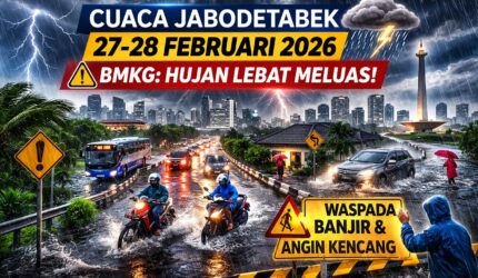 BMKG peringatkan hujan lebat meluas di Jabodetabek 27-28 Februari 2026 disertai petir dan angin kencang