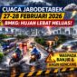 Ilustrasi hujan lebat dan potensi banjir di wilayah Jabodetabek pada 27-28 Februari 2026 berdasarkan peringatan resmi BMKG.