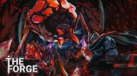 Tampilan boss monster laba-laba raksasa di The Forge Roblox yang bisa dikalahkan dengan bantuan item dari kode redeem terbaru.