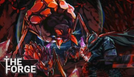 Boss laba-laba raksasa di game The Forge Roblox saat bertarung melawan pemain