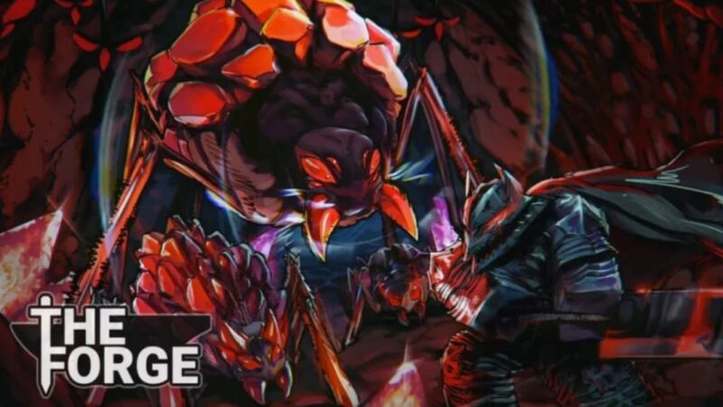 Tampilan boss monster laba-laba raksasa di The Forge Roblox yang bisa dikalahkan dengan bantuan item dari kode redeem terbaru.