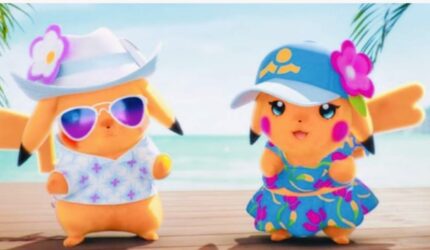 Logo Pokémon Winds dan Pokémon Waves dengan latar tropis Asia Tenggara.