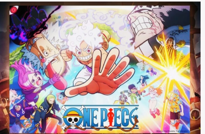 Monkey D. Luffy dalam mode Gear 5 menghadapi Loki yang berubah menjadi Nidhogg di arc Elbaf One Piece Chapter 1175.