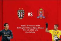 Laga Bali United vs Persijap dan D’Academy 7 Mega Konser The Best of Ropril tayang di Indosiar, Sabtu 28 Februari 2026.