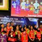 Pemain Jakarta Popsivo Polwan merayakan kemenangan yang memastikan langkah ke Final Four Proliga 2026.