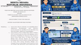 Infografis Permendagri Nomor 6 Tahun 2026 yang menjelaskan perubahan penulisan status PNS dan PPPK menjadi ASN dalam dokumen kependudukan seperti KTP dan KK.