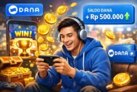 Ilustrasi pengguna bermain game penghasil uang dengan reward langsung masuk ke saldo DANA.