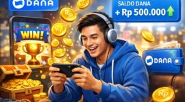 Ilustrasi pengguna bermain game penghasil uang dengan reward langsung masuk ke saldo DANA.