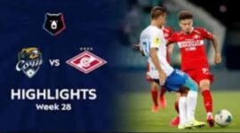 Pemain Spartak Moscow merayakan gol kemenangan 3-2 atas PFC Sochi di Liga Rusia. 