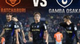 Pemain Gamba Osaka merayakan gol cepat ke gawang Ratchaburi FC pada leg pertama perempat final AFC Champions League Two 2026.