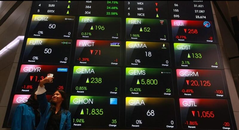 Suasana perdagangan saham di Bursa Efek Indonesia saat IHSG ditutup melemah 4,57 persen.