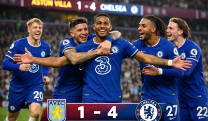 Selebrasi pemain Chelsea setelah mencetak gol ke gawang Aston Villa