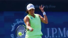 Petenis Indonesia Janice Tjen saat bertanding dalam turnamen tenis internasional Indian Wells.