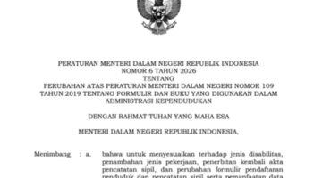 Permendagri 6 Tahun 2026 menetapkan penulisan status PNS dan PPPK menjadi ASN dalam dokumen kependudukan resmi.