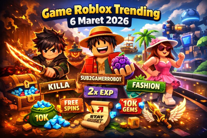 Game Roblox populer 6 Maret 2026 dengan kode redeem yang memberikan XP boost, gems, dan item eksklusif