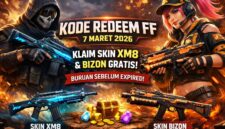 Ilustrasi kode redeem Free Fire 7 Maret 2026 yang memberikan hadiah skin XM8 dan Bizon gratis bagi pemain.