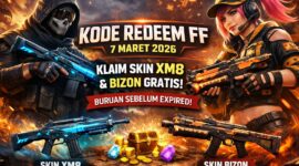 Ilustrasi kode redeem Free Fire 7 Maret 2026 yang memberikan hadiah skin XM8 dan Bizon gratis bagi pemain.