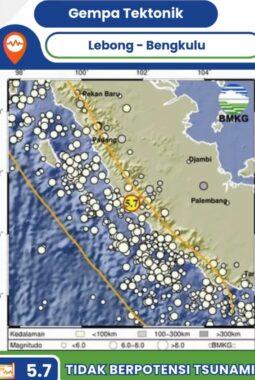 Gempa M5,7 Guncang Lebong Bengkulu 7 Maret 2026, BMKG: Tidak Berpotensi Tsunami