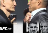 Poster pertarungan utama UFC 326 yang mempertemukan Max Holloway melawan Charles Oliveira.