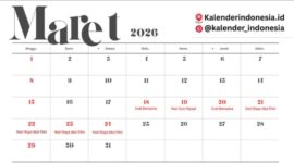 Ilustrasi kalender Maret 2026 yang menunjukkan rangkaian libur panjang Nyepi dan Idul Fitri di Indonesia.