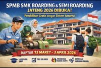 Pemprov Jawa Tengah membuka pendaftaran SPMB SMKN Boarding dan Semi Boarding bagi lulusan SMP dari keluarga kurang mampu.