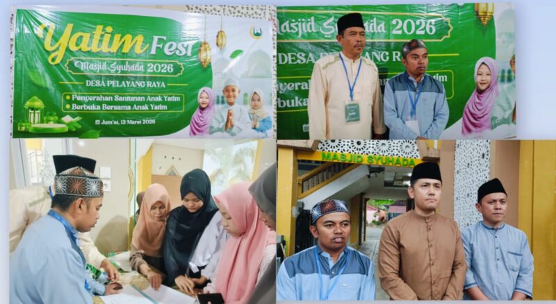 santunan kepada anak yatim dan anak berkebutuhan khusus pada kegiatan Yatim Fest di Masjid Syuhada Desa Pelayang Raya Kecamatan Sungai Bungkal.