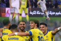 Pemain Al Nassr merayakan gol saat menghadapi Al Khaleej di laga Saudi Pro League.