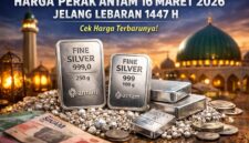 Ilustrasi perak batangan Antam yang banyak diminati masyarakat sebagai alternatif investasi logam mulia menjelang Lebaran 1447 Hijriah.