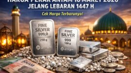Ilustrasi perak batangan Antam yang banyak diminati masyarakat sebagai alternatif investasi logam mulia menjelang Lebaran 1447 Hijriah.