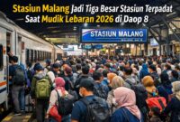 Suasana penumpang yang memadati Stasiun Malang saat masa angkutan mudik Lebaran 2026.