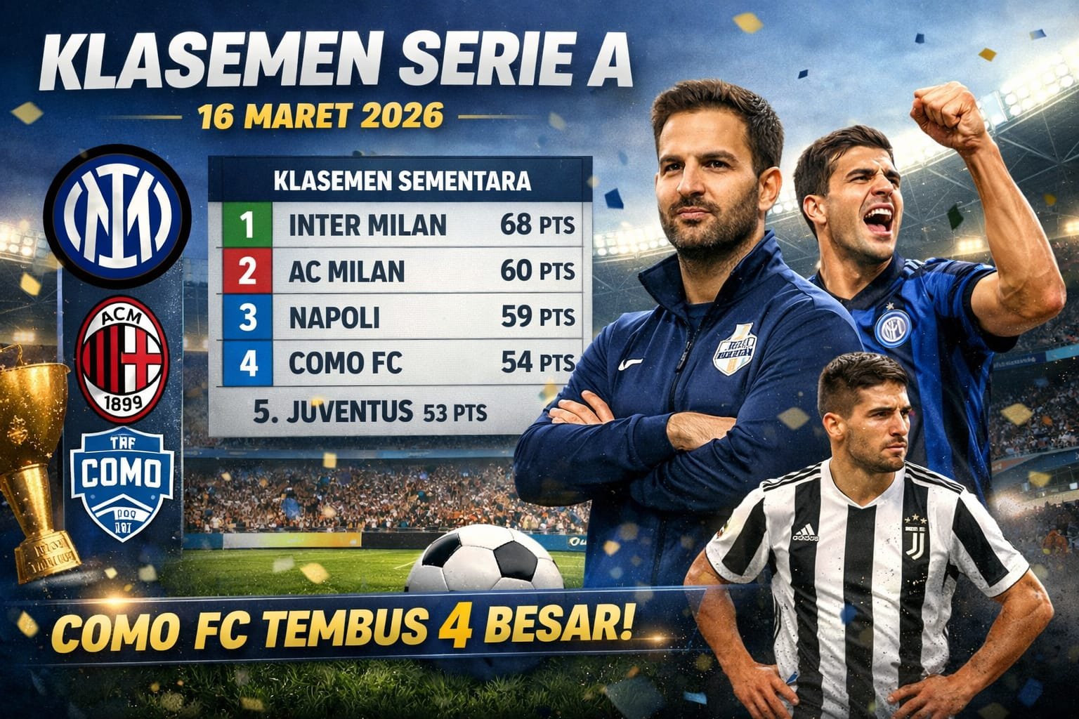 Klasemen Serie A 16 Maret 2026: Inter Milan Kokoh di Puncak, Como FC ...