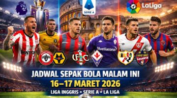 Ilustrasi pertandingan sepak bola dari Liga Inggris, Serie A Italia, dan La Liga Spanyol yang digelar pada 16–17 Maret 2026.