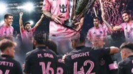 Lionel Messi merayakan gol free kick spektakuler bersama Inter Miami saat menghadapi New York City FC di MLS 2026.