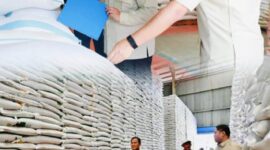 Presiden Prabowo Subianto saat meninjau stok beras di Gudang Bulog Danurejo, Magelang. 