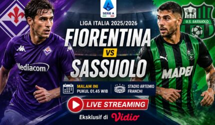 Live Streaming Fiorentina vs Sassuolo Liga Italia Serie A malam ini di Vidio
