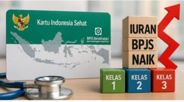 Ilustrasi kartu BPJS Kesehatan dan grafik kenaikan iuran peserta JKN tahun 2026.