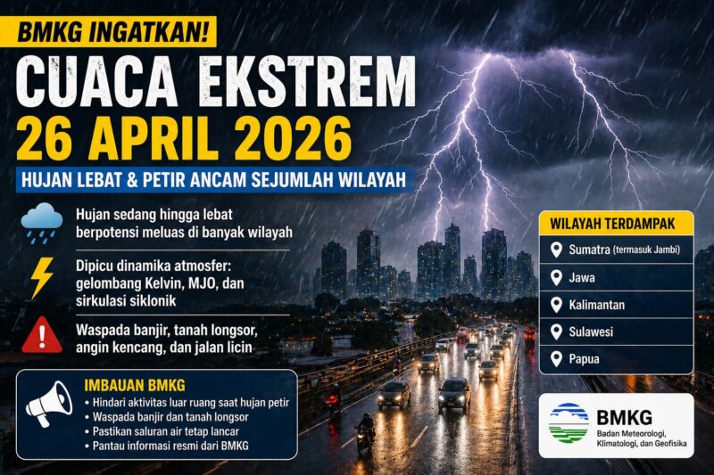 Ilustrasi hujan lebat disertai petir yang melanda sejumlah wilayah Indonesia saat masa pancaroba.
