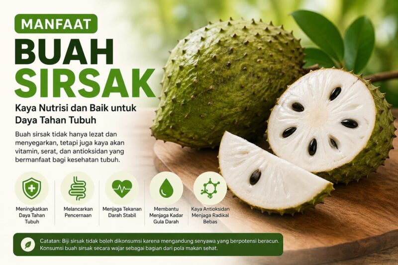Buah sirsak dikenal kaya nutrisi, vitamin C, dan antioksidan yang bermanfaat bagi kesehatan tubuh.