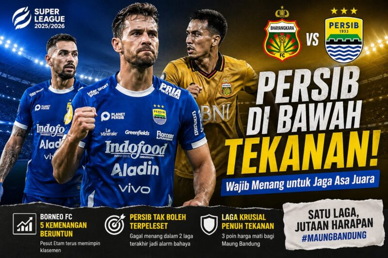 Skuad Persib Bandung bersiap menghadapi laga krusial kontra Bhayangkara FC dalam persaingan papan atas klasemen.