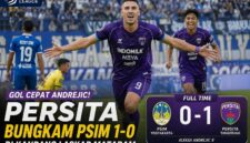 Pemain Persita Tangerang merayakan gol kemenangan setelah membobol gawang PSIM Yogyakarta dalam laga Super League 2026 di Bantul.