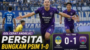 Pemain Persita Tangerang merayakan gol kemenangan setelah membobol gawang PSIM Yogyakarta dalam laga Super League 2026 di Bantul.