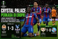 Pemain Crystal Palace merayakan kemenangan usai mengalahkan Shakhtar Donetsk pada semifinal UEFA Conference League.