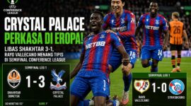 Pemain Crystal Palace merayakan kemenangan usai mengalahkan Shakhtar Donetsk pada semifinal UEFA Conference League.