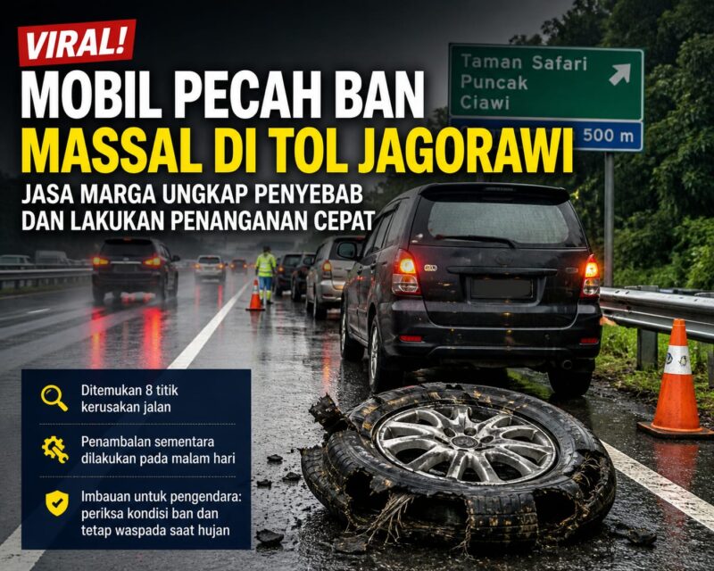 Sejumlah kendaraan menepi di Tol Jagorawi setelah mengalami pecah ban massal.