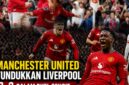 Pemain Manchester United merayakan kemenangan dramatis 3-2 atas Liverpool dalam laga sengit di Old Trafford.