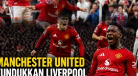 Pemain Manchester United merayakan kemenangan dramatis 3-2 atas Liverpool dalam laga sengit di Old Trafford.