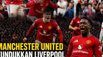 Pemain Manchester United merayakan kemenangan dramatis 3-2 atas Liverpool dalam laga sengit di Old Trafford.