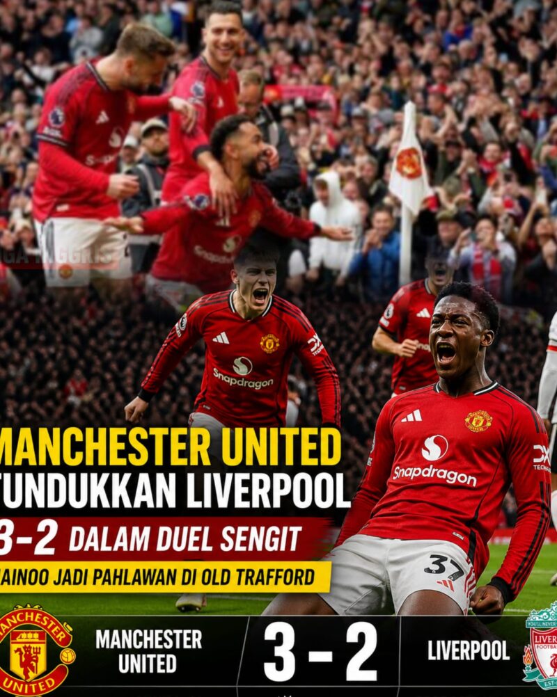 Pemain Manchester United merayakan kemenangan dramatis 3-2 atas Liverpool dalam laga sengit di Old Trafford.